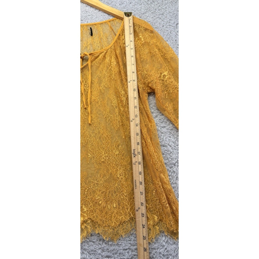 Womens XL Yellow Floral Lace Top Sheer Ruffle Sleeve Peasant Boho Fairycore - Picture 7 of 9
